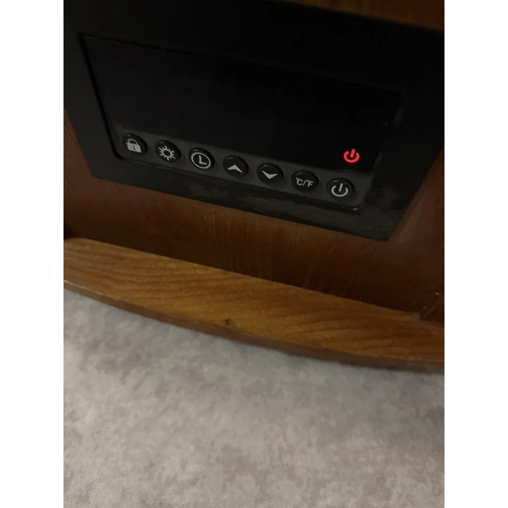 Electric Portable Space Heater, Brown Wood Cabinet, Digital Display, Timer, 120V